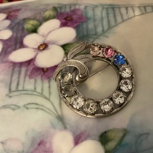 1940’s VINTAGE VAN DELL 925 SOLID STERLING RHINESTONE MULTI STONE BROOCH